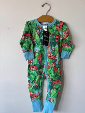 Bonds Green & Blue Tiger Print Zippered Kids Footie